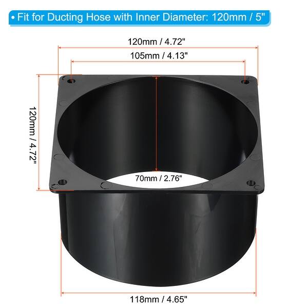 5" Duct Connector Flange Dryer Vent Wall Plate Ducting Plate Black